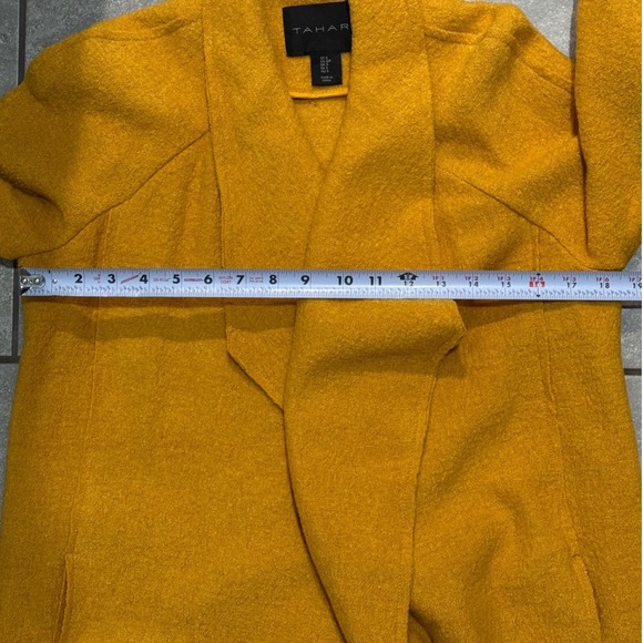 Tahari Wool Blend Open Front Duster Coat Womens Small Mustard Yellow EUC - Picture 10 of 11